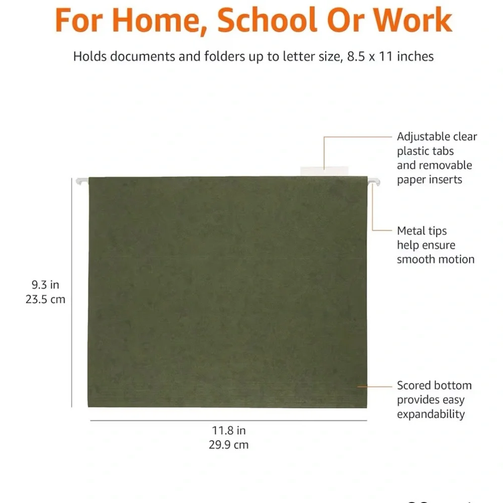 Green Hanging File Folders with Adjustable Tabs (Pack of 25)